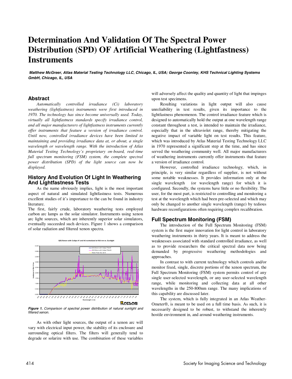 Determination and Validation of the Spectral Power Distribution (SPD) of Artificial Weathering (Lightfastness) Instruments