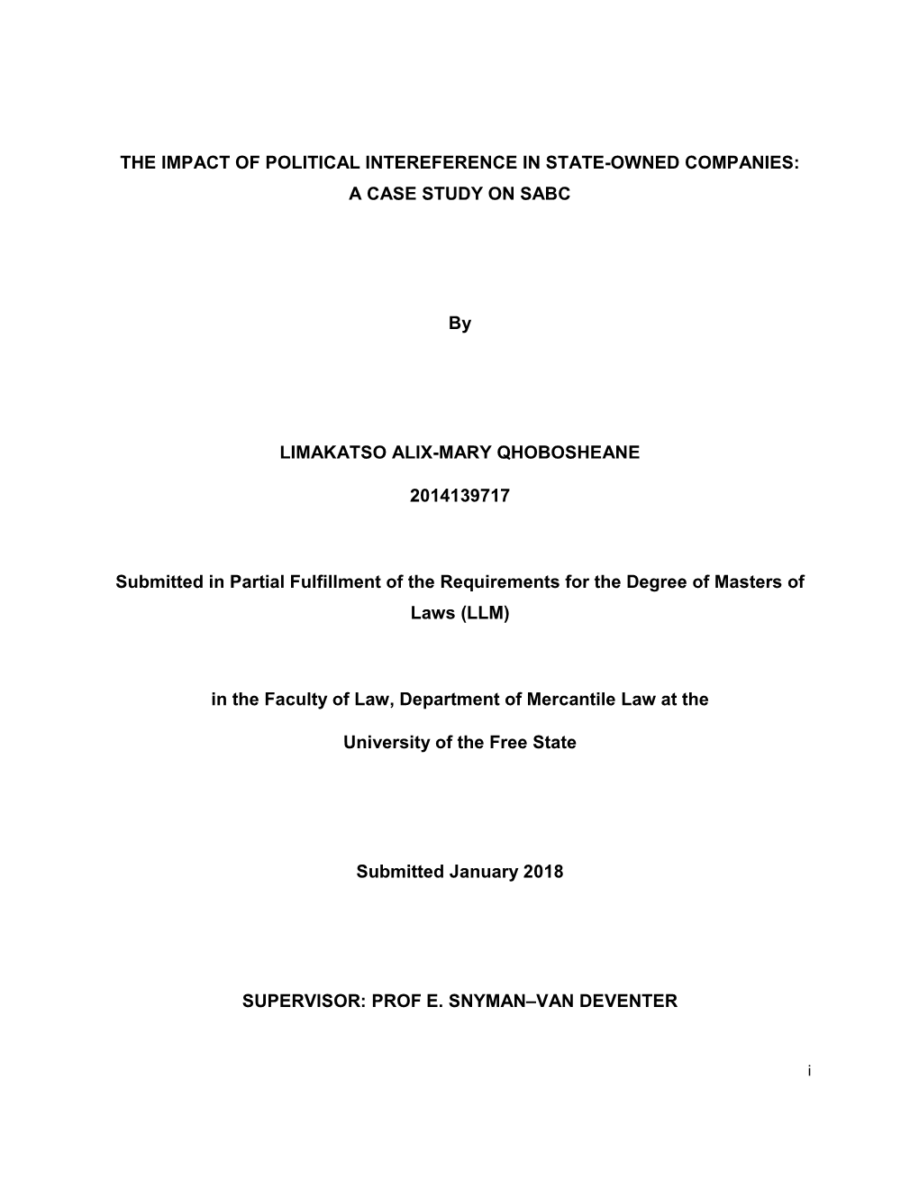 The Impact of Political Intereference in State-Owned Companies: a Case Study on Sabc