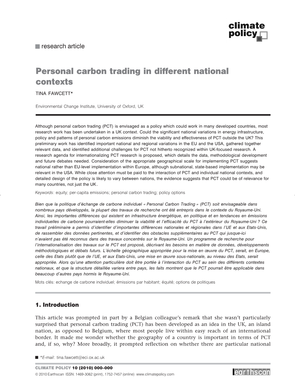 Personal Carbon Trading in Different National Contexts