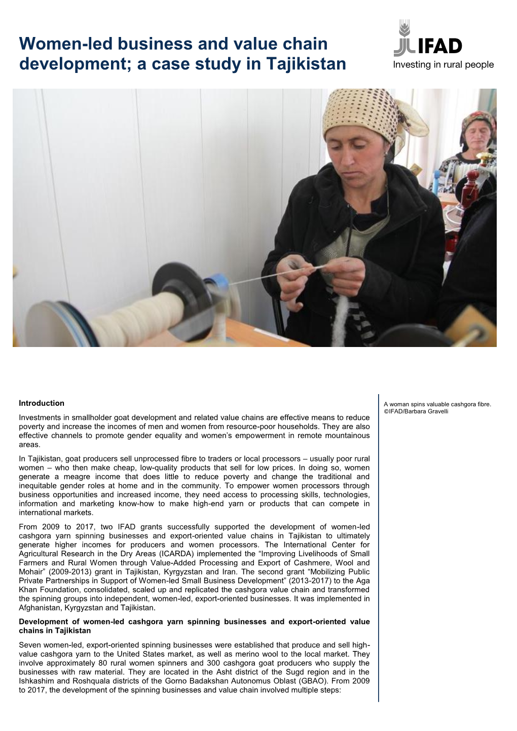 Women-Led Business and Value Chain Development; a Case Study in Tajikistan