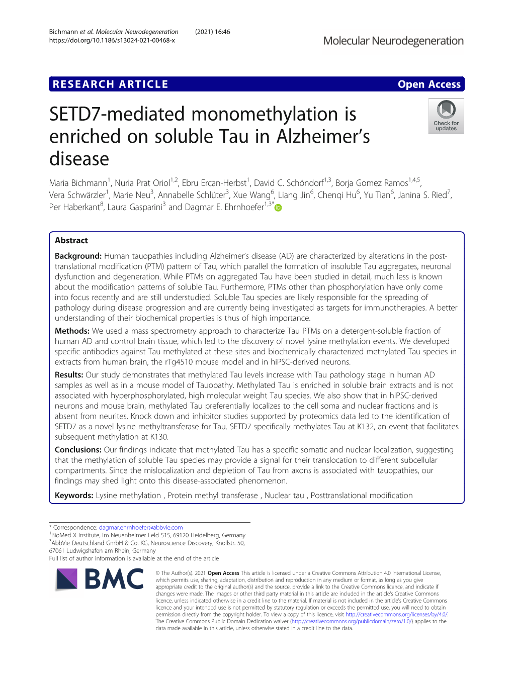 SETD7-Mediated Monomethylation Is Enriched on Soluble Tau in Alzheimer's Disease