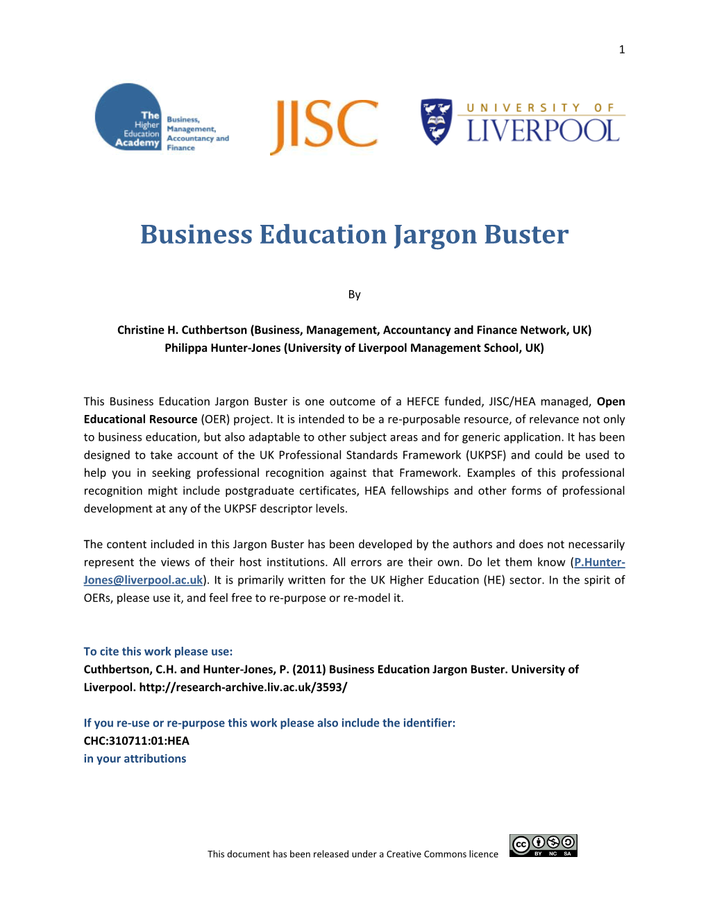 Business Education Jargon Buster