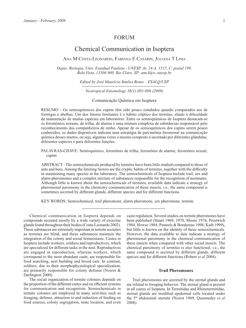 Chemical Communication in Isoptera