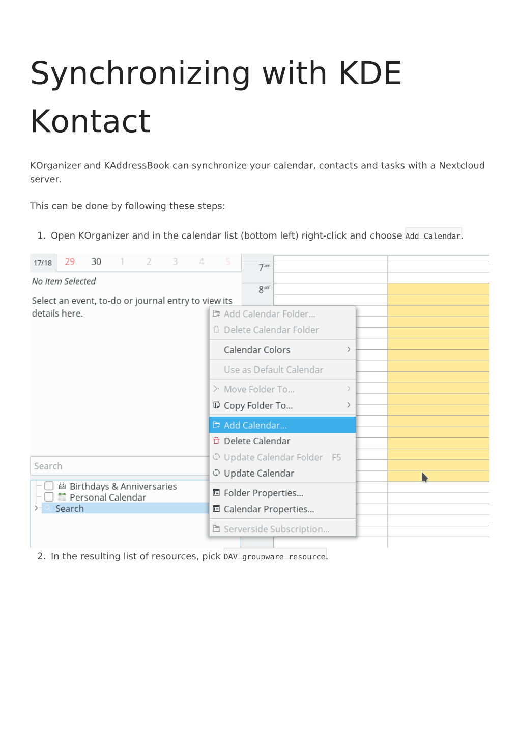 Synchronizing with KDE Kontact