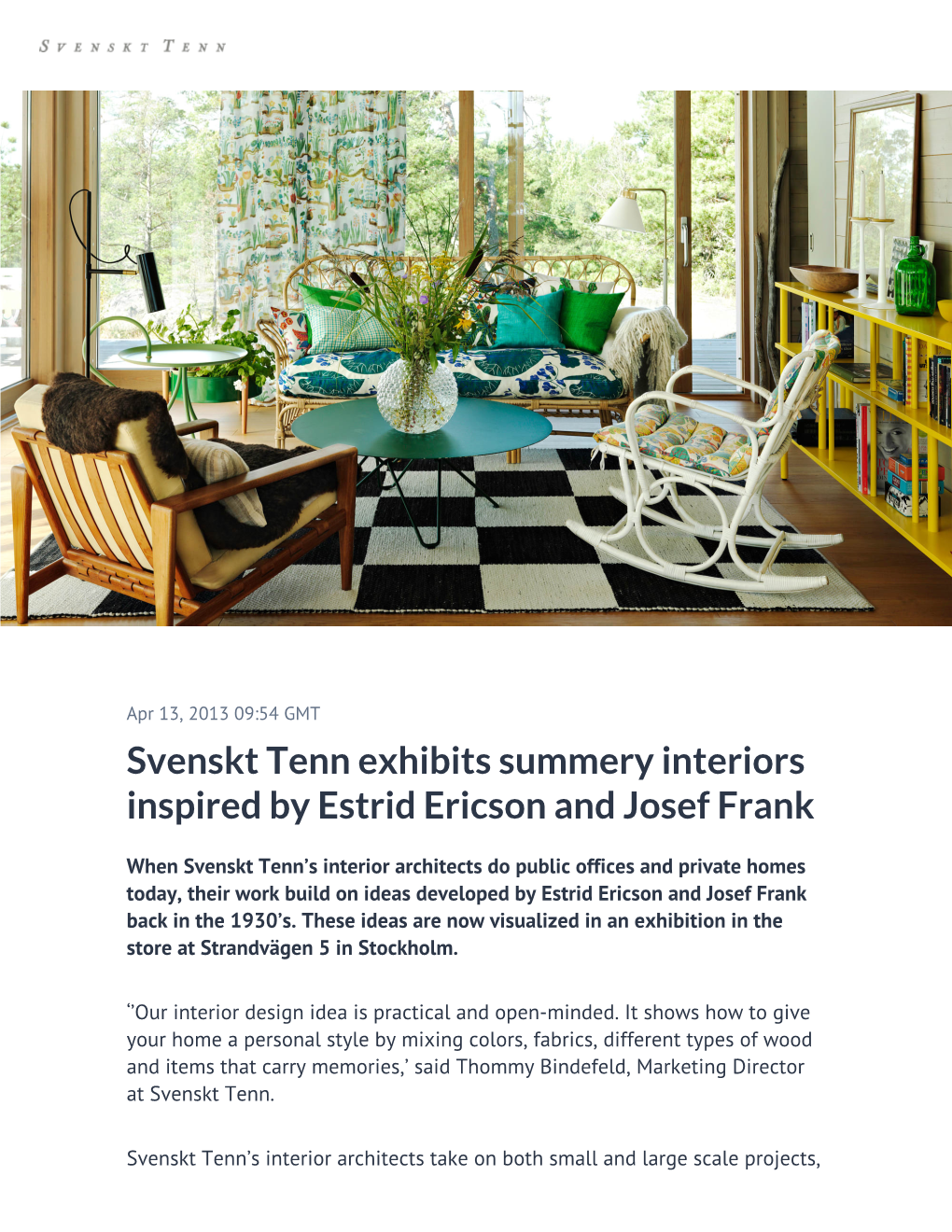 Svenskt Tenn Exhibits Summery Interiors Inspired by Estrid Ericson and Josef Frank