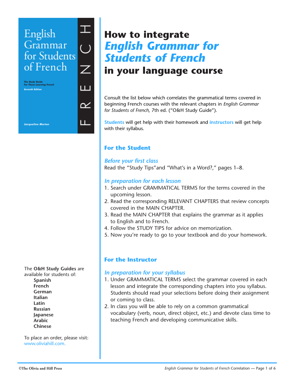 English Grammar for Students of French in Your Language Course