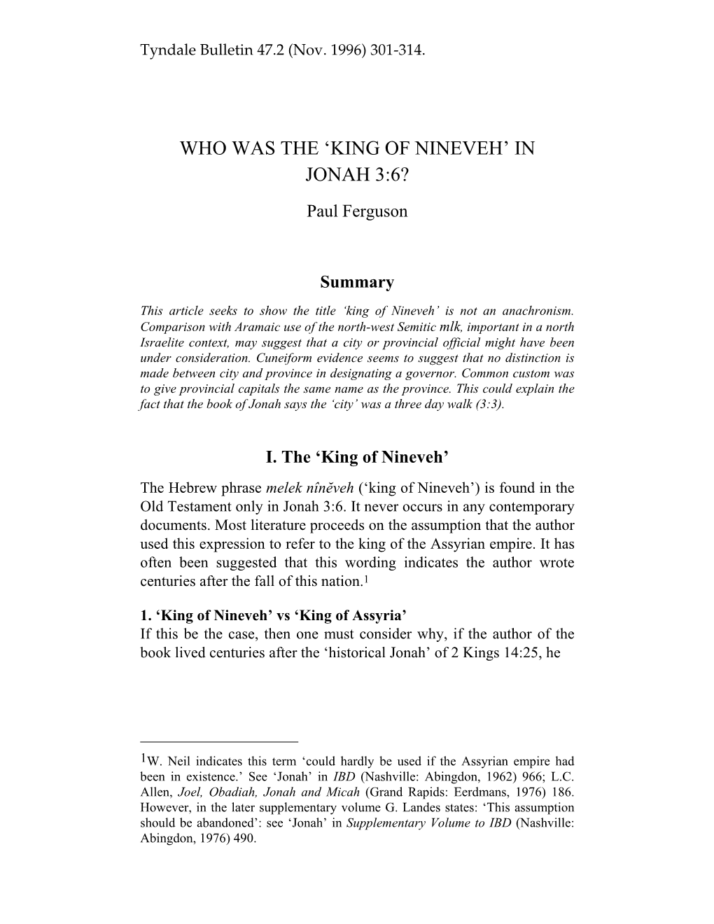 Who Was the 'King of Nineveh' in Jonah 3:6?