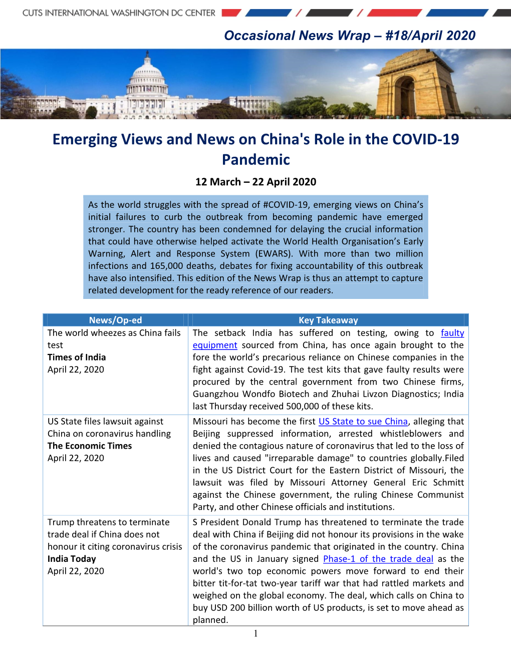 Emerging Views and News on China's Role in the COVID-19 Pandemic 12 March – 22 April 2020