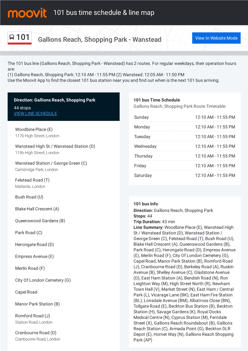 101 Bus Time Schedule & Line Route