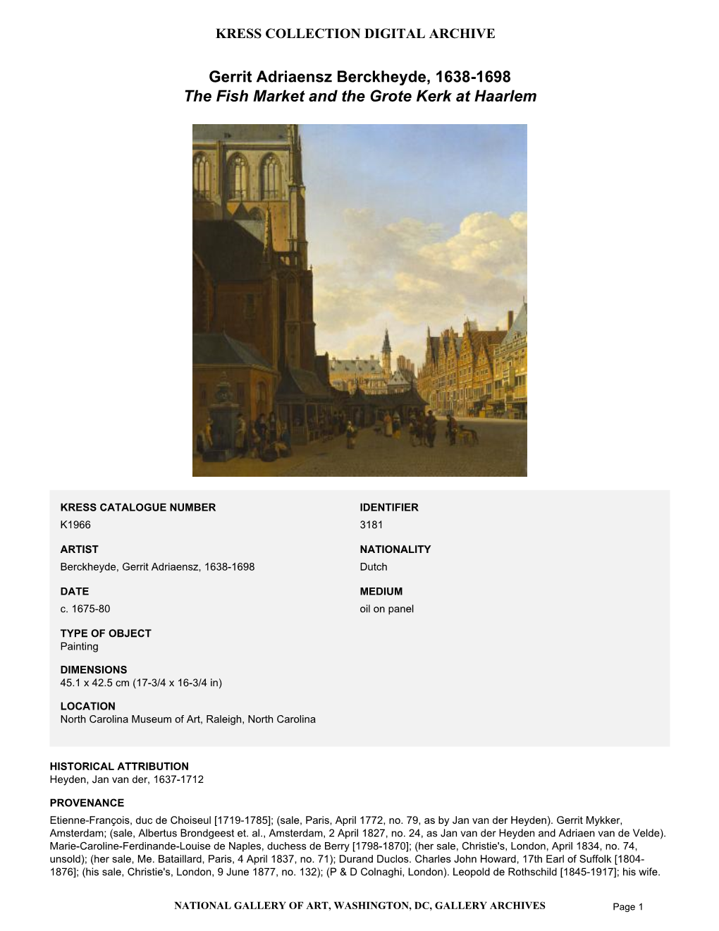 Summary for the Fish Market and the Grote Kerk at Haarlem