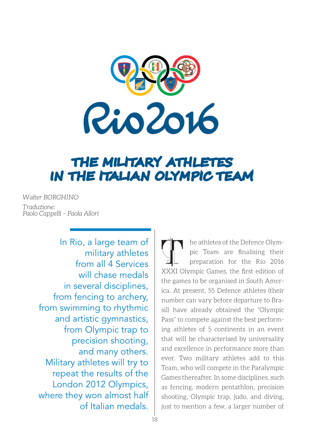 The Military Athletes in the Italian Olympic Team