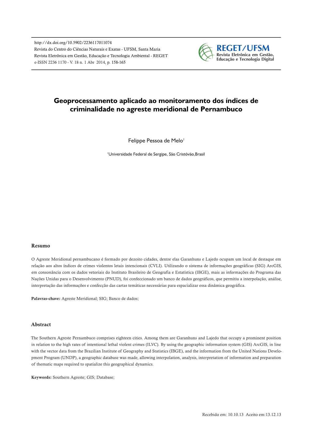 Geoprocessamento Aplicado Ao Monitoramento Dos Índices De Criminalidade No Agreste Meridional De Pernambuco