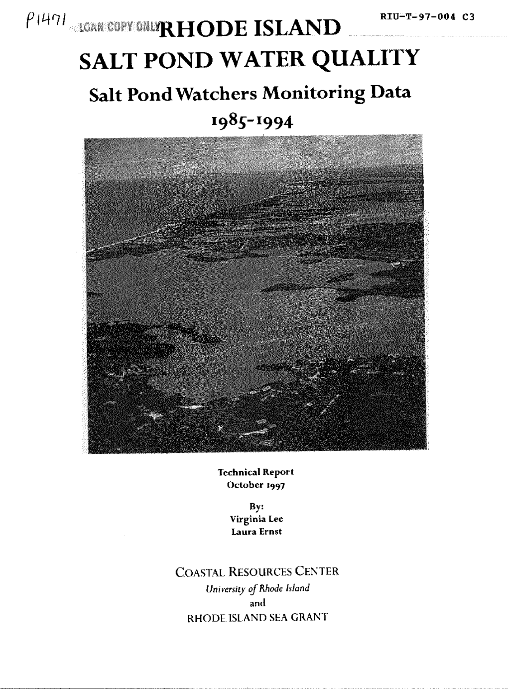 SALT POND WATER QUALITY Salt Pondwatchers Monitoring Data R985-~99