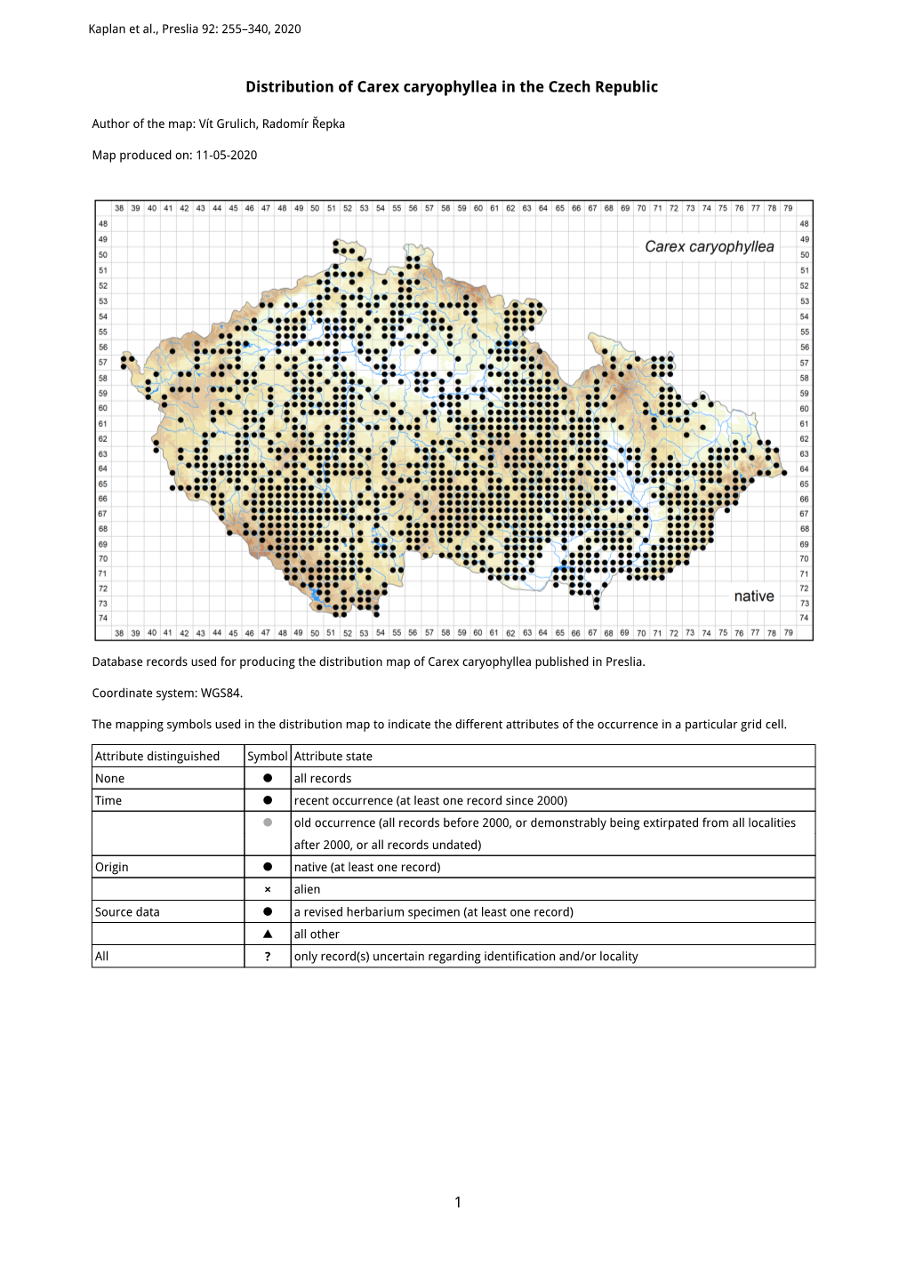 1 Distribution of Carex Caryophyllea in the Czech Republic