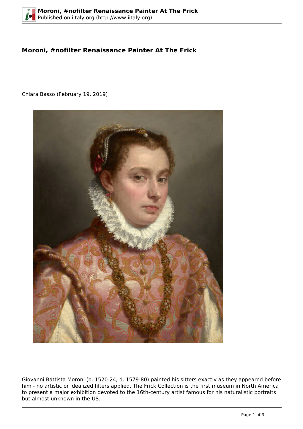 Moroni, #Nofilter Renaissance Painter at the Frick Published on Iitaly.Org (