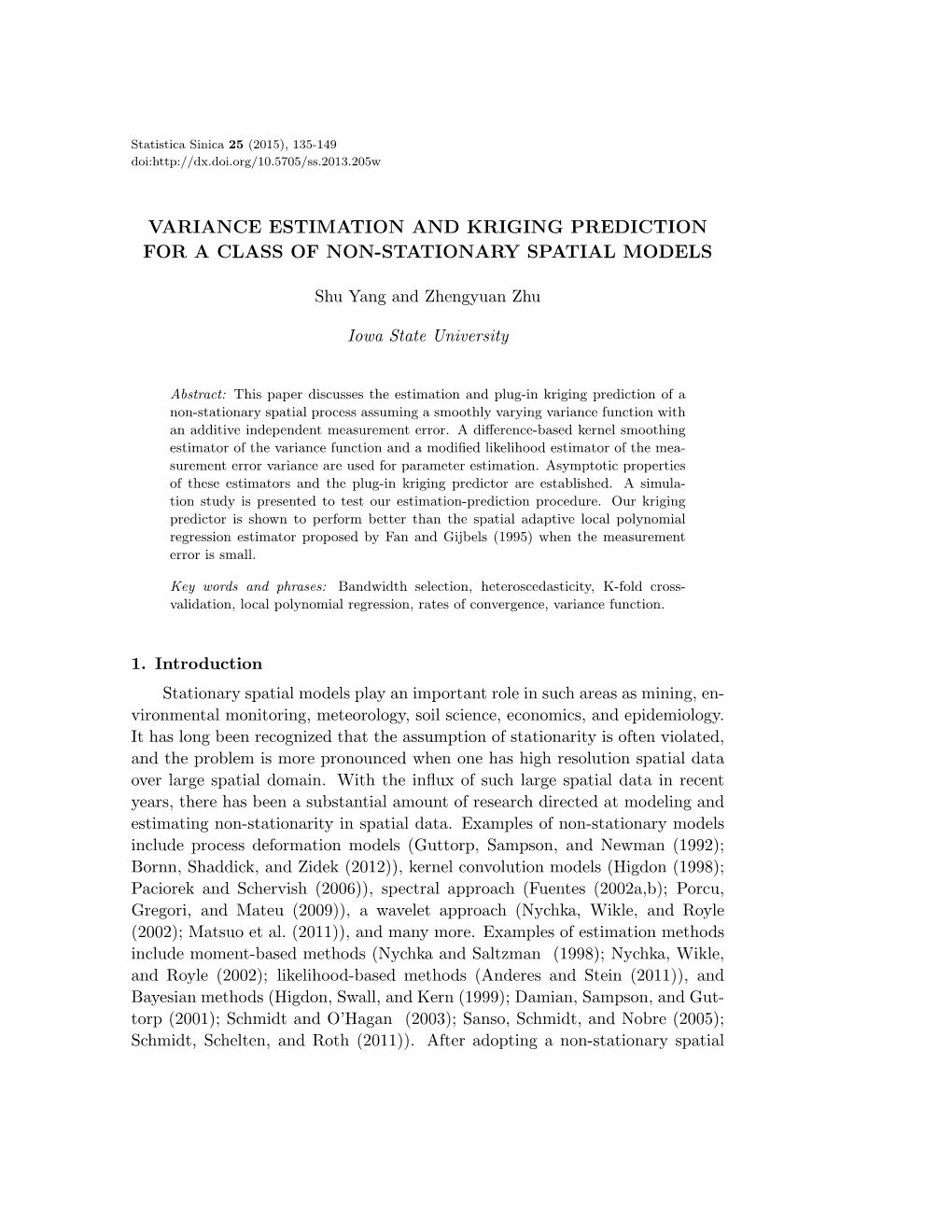 Variance Estimation and Kriging Prediction for a Class of Non-Stationary Spatial Models