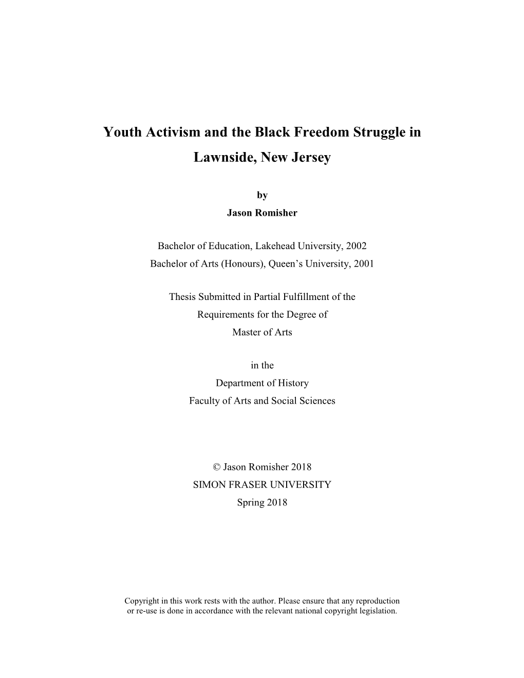 Youth Activism and the Black Freedom Struggle in Lawnside, New Jersey