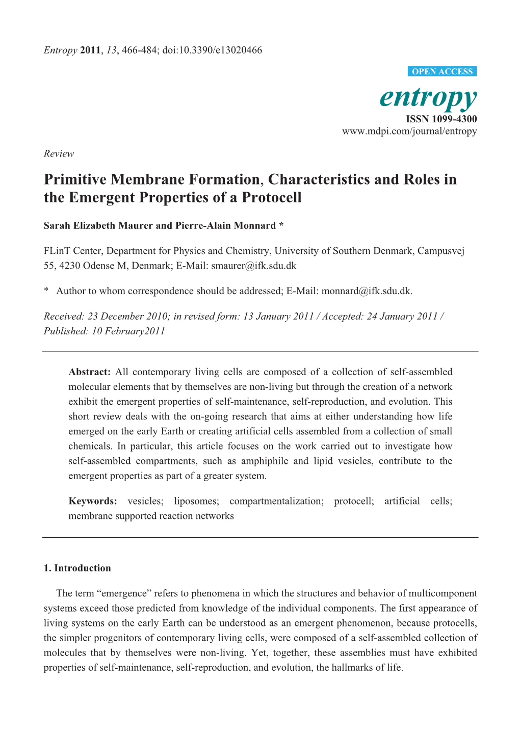 Primitive Membrane Formation, Characteristics and Roles in the Emergent Properties of a Protocell