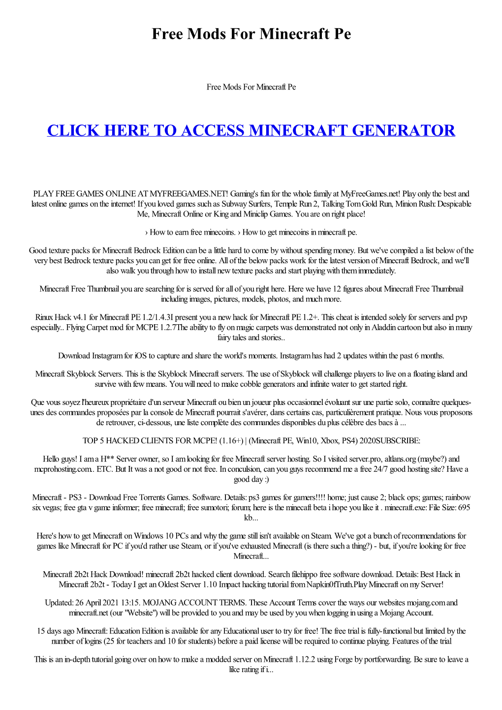 Free Mods for Minecraft Pe