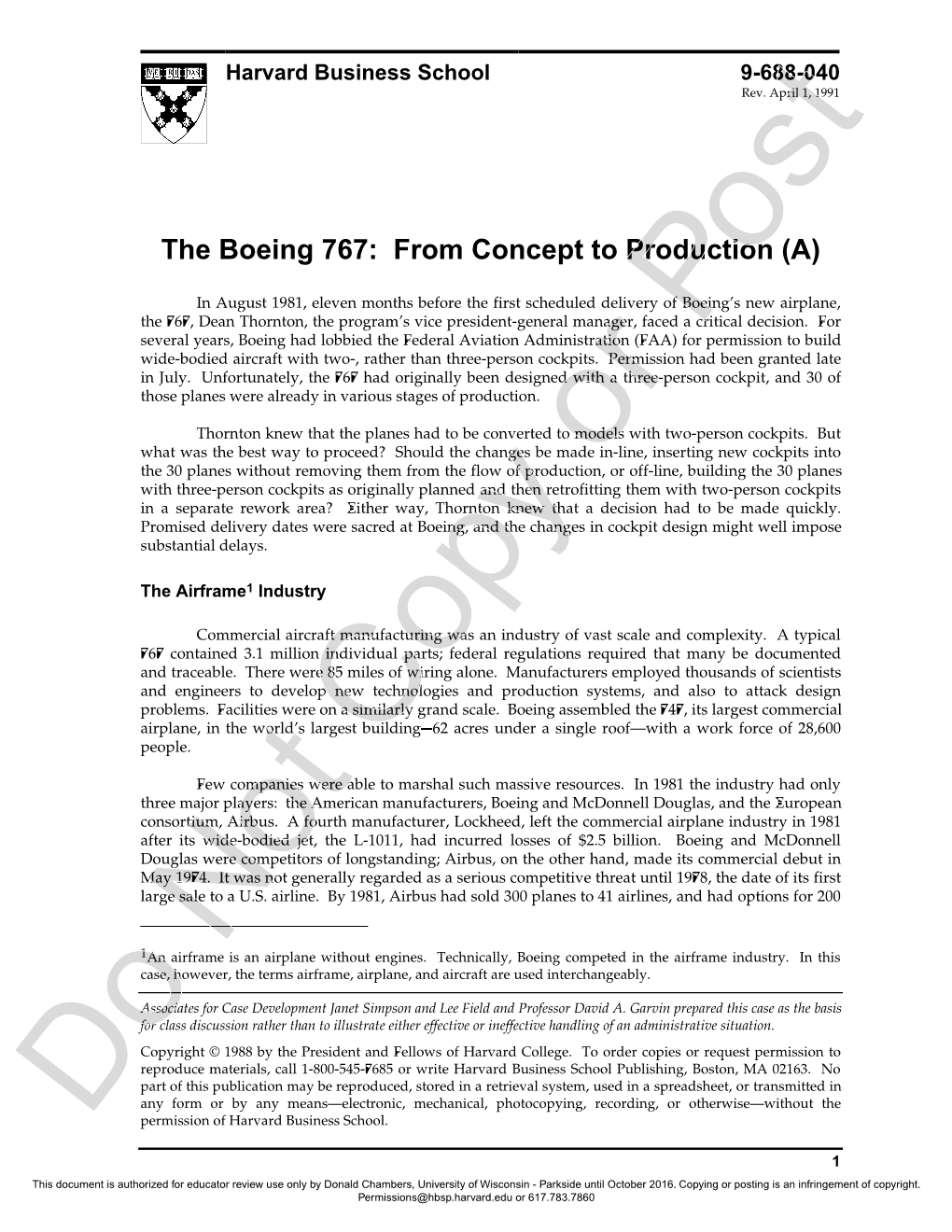 The Boeing 767: from Concept to Production (A)