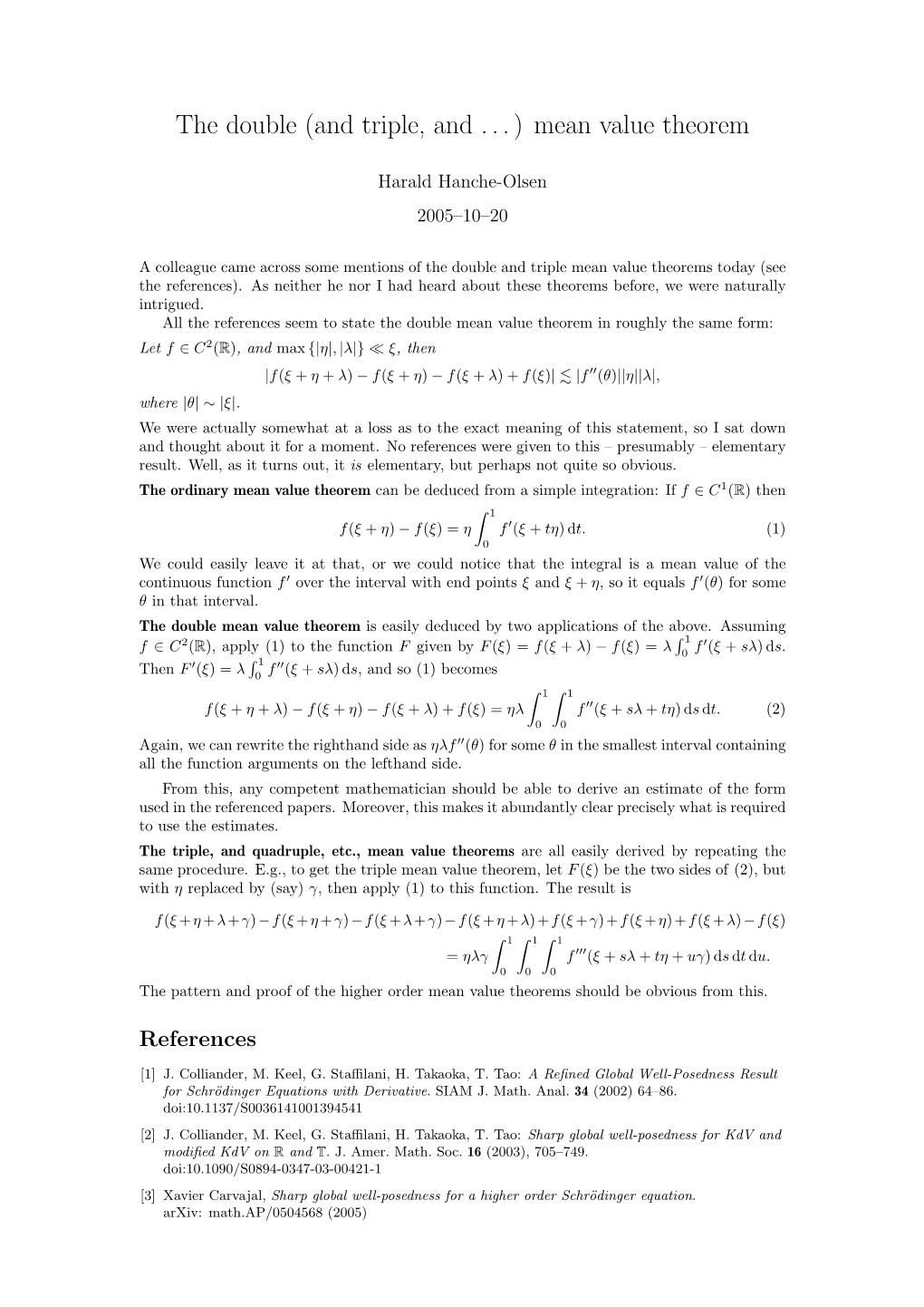 The Double (And Triple, and . . . ) Mean Value Theorem