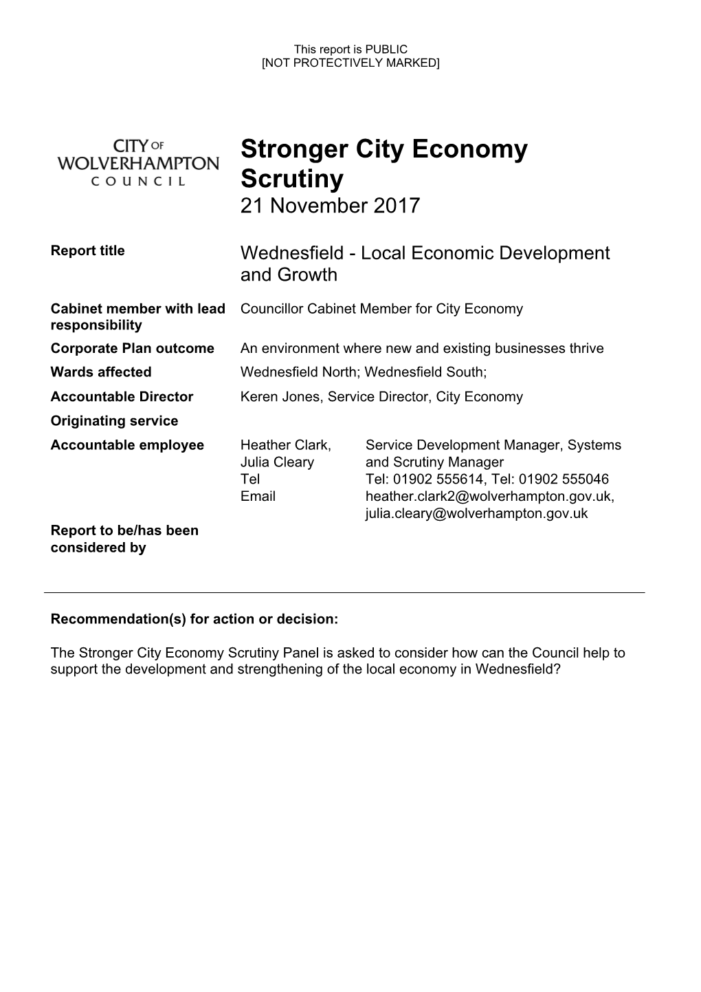 Stronger City Economy Scrutiny 21 November 2017