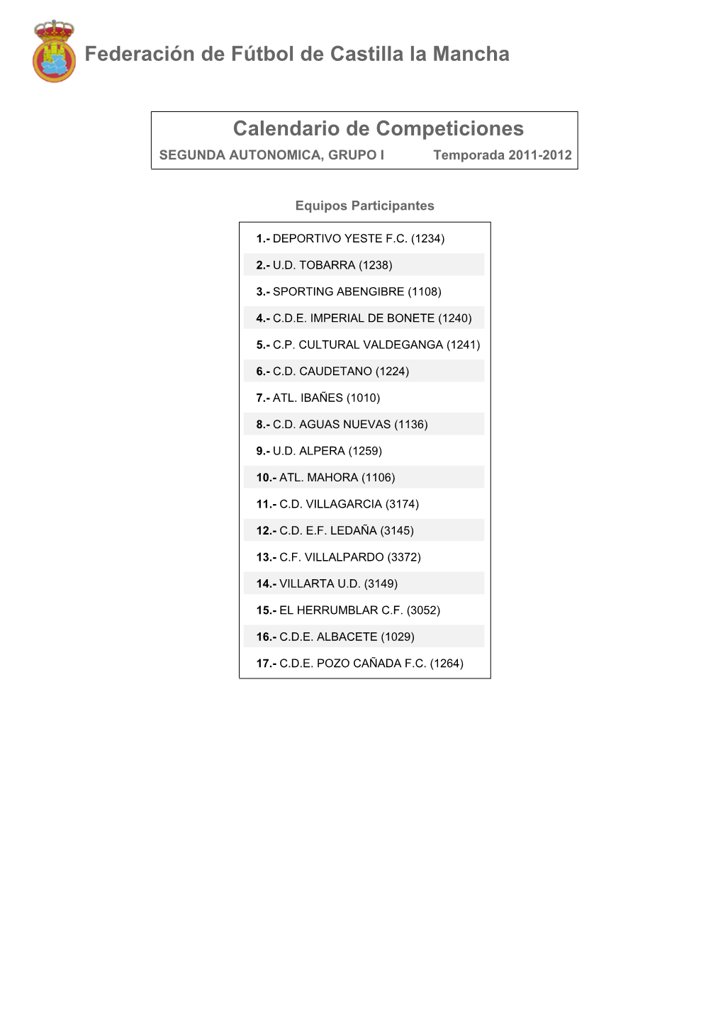 Calendario De Competición