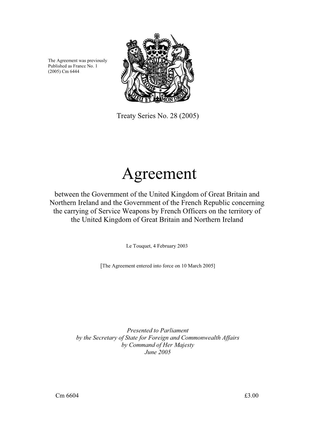 Agreement Between the Government of the United Kingdom of Great Britain and Northern Ireland And