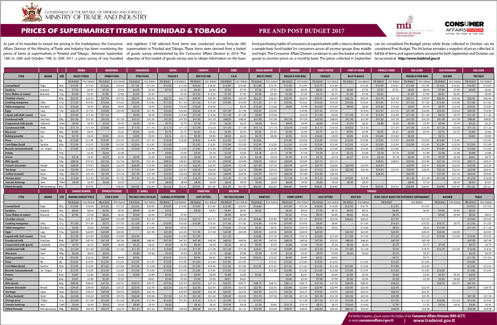 PRICES of Supermarket ITEMS in TRINIDAD & TOBAGO