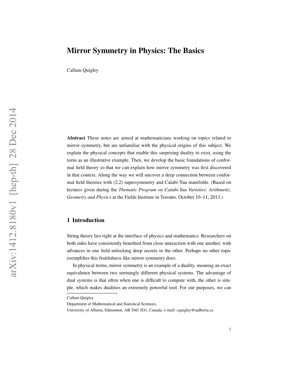 Mirror Symmetry in Physics: the Basics