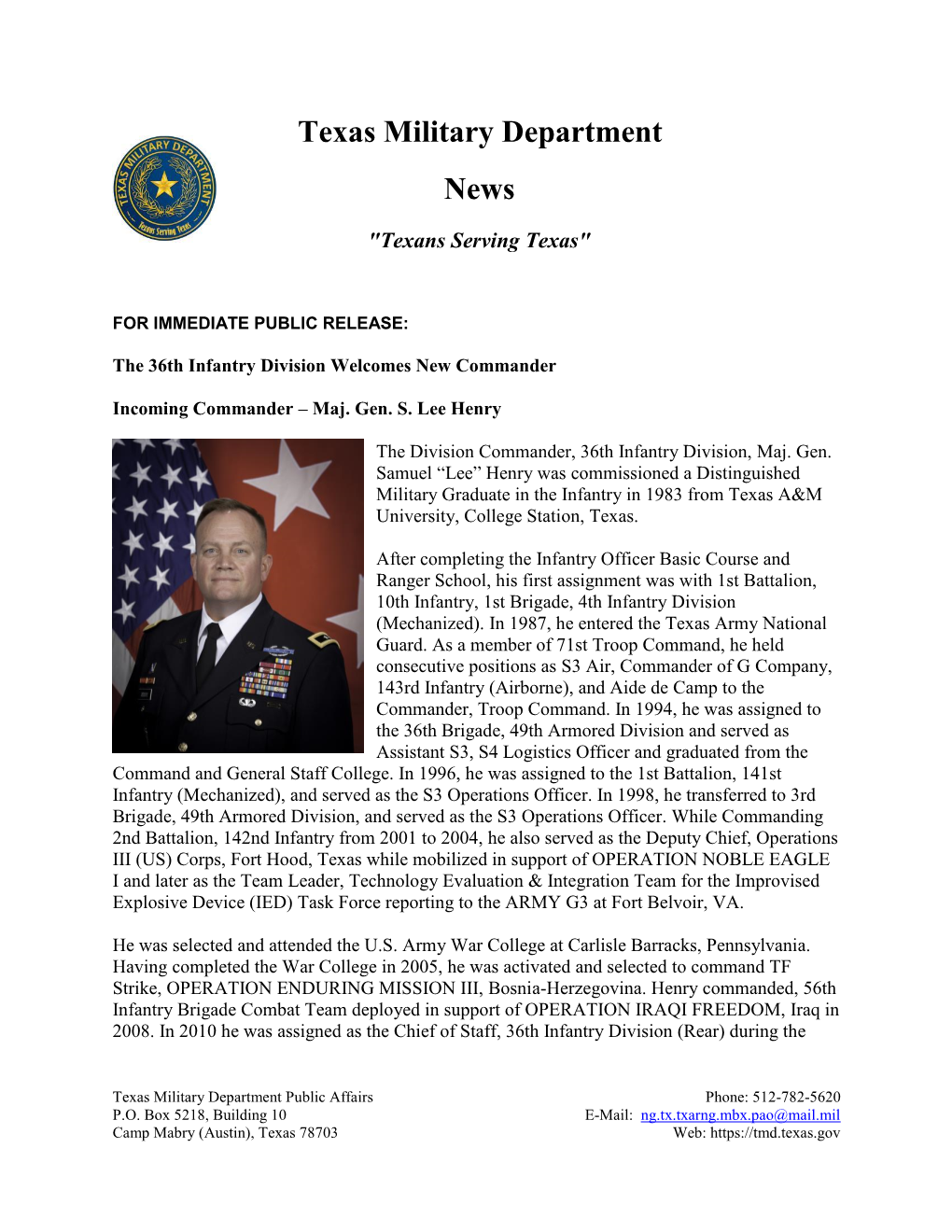 Texas Military Department News