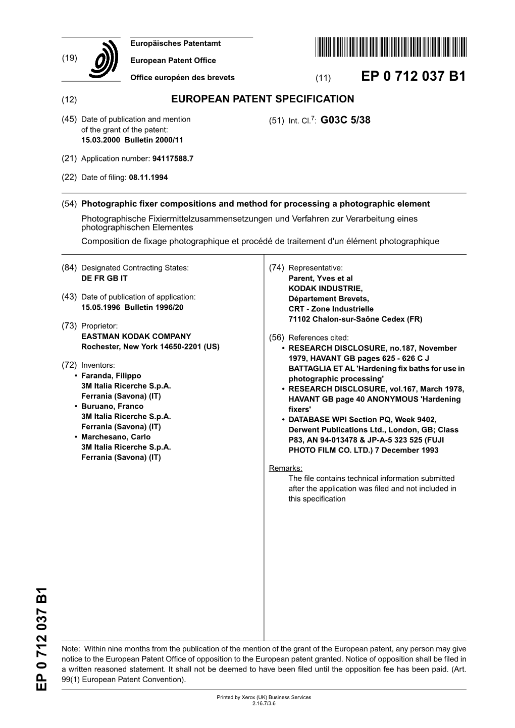 Photographic Fixer Compositions and Method for Processing A