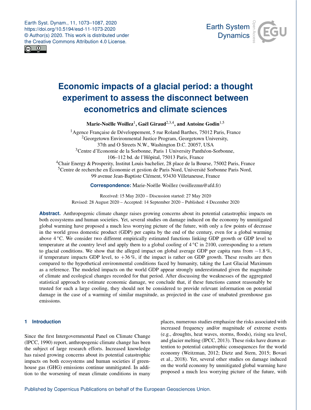 Economic Impacts of a Glacial Period: a Thought Experiment to Assess the Disconnect Between Econometrics and Climate Sciences