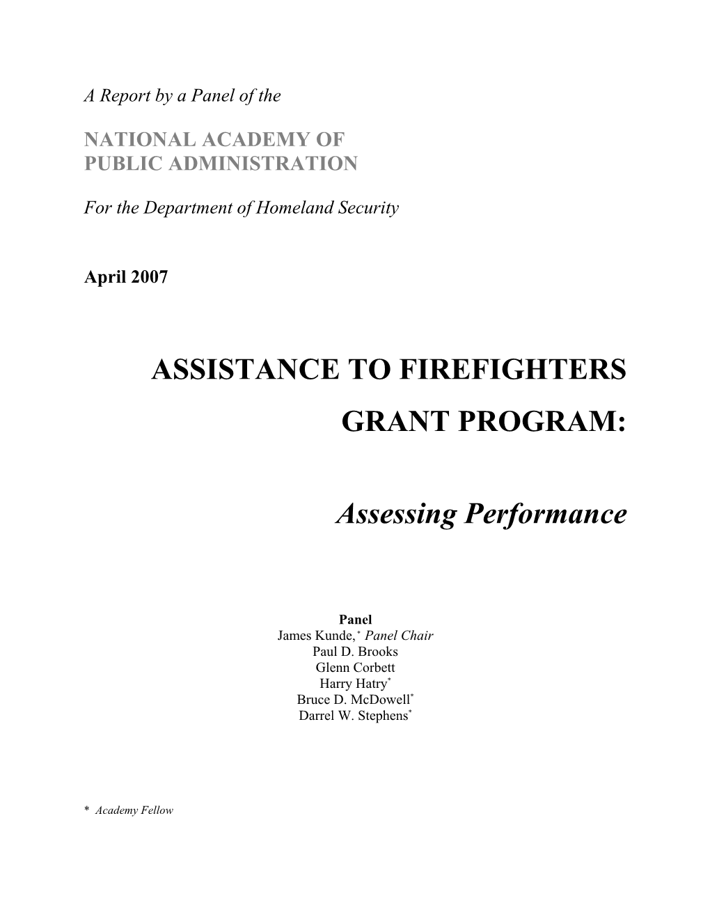 ASSISTANCE to FIREFIGHTERS GRANT PROGRAM: Assessing