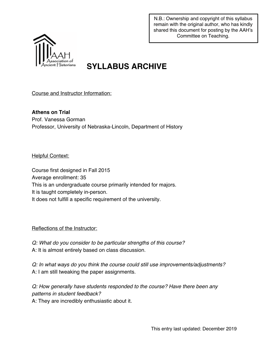 Syllabus Archive