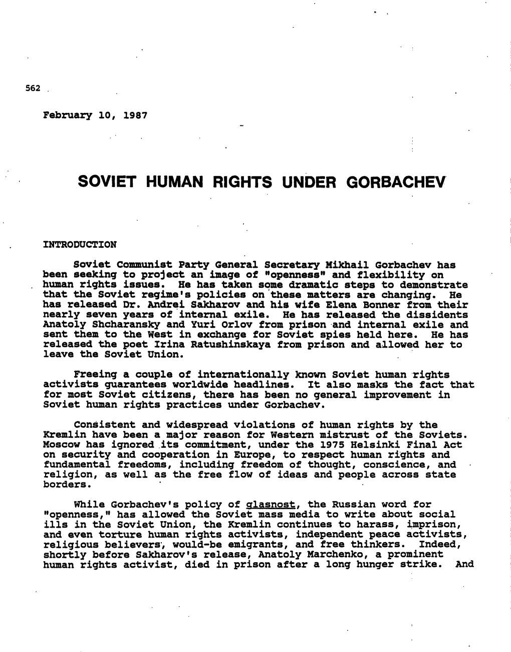 Soviet Human Rights Under Gorbachev