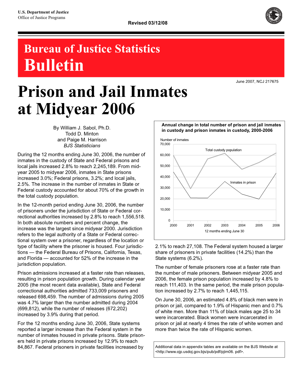 Prison and Jail Inmates at Midyear 2006