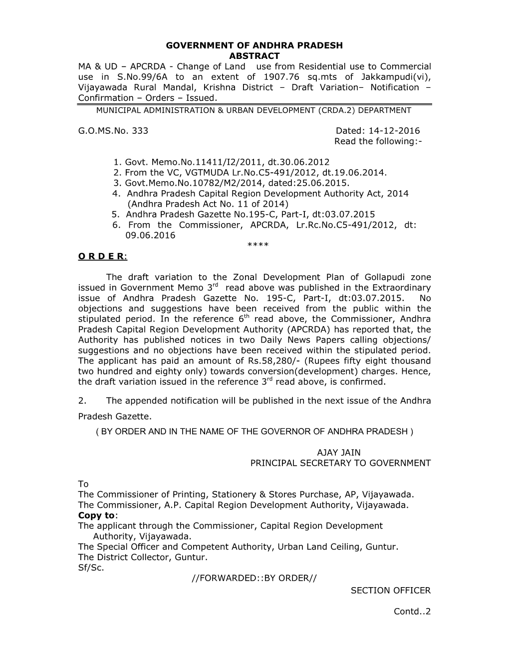 Government of Andhra Pradesh Abstract Ma & Ud – Apcrda