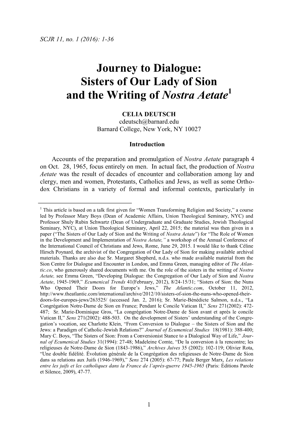 Journey to Dialogue: Sisters of Our Lady of Sion and the Writing of Nostra Aetate1