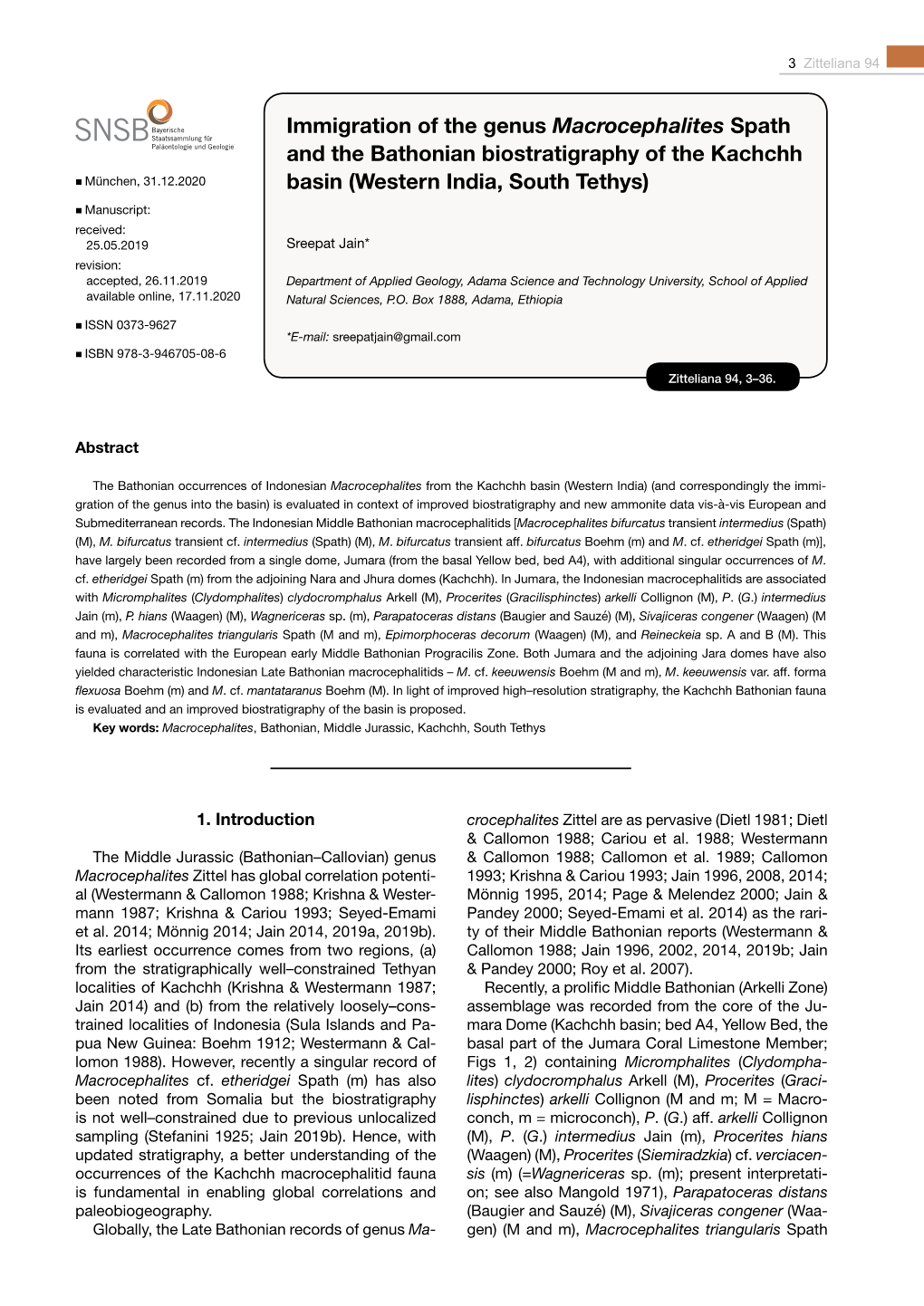 Immigration of the Genus Macrocephalites Spath and The