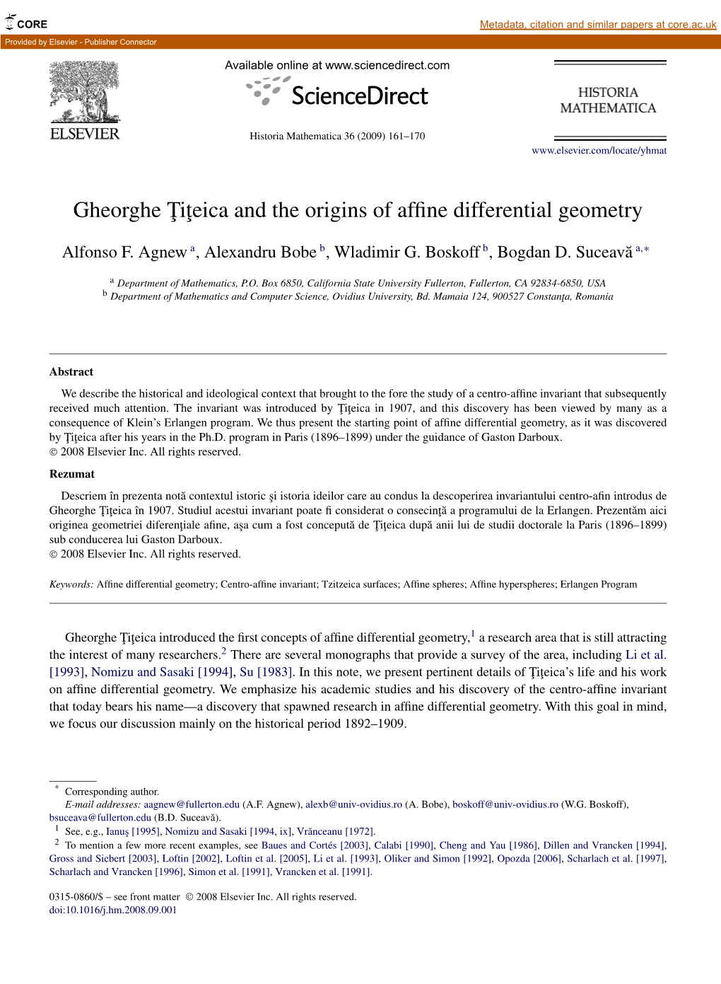 Gheorghe Ţiţeica and the Origins of Affine Differential Geometry