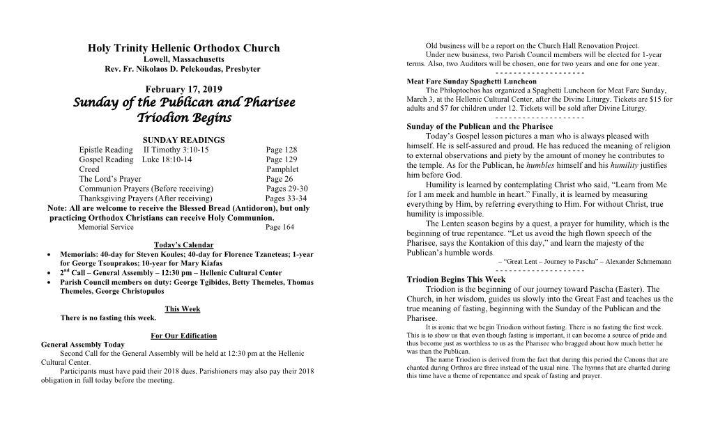 2019 2-17-Publican & Pharisee-Triodion.Pdf