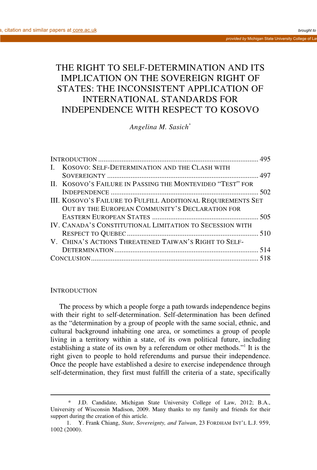 The Right to Self-Determination and Its Implication on the Sovereign