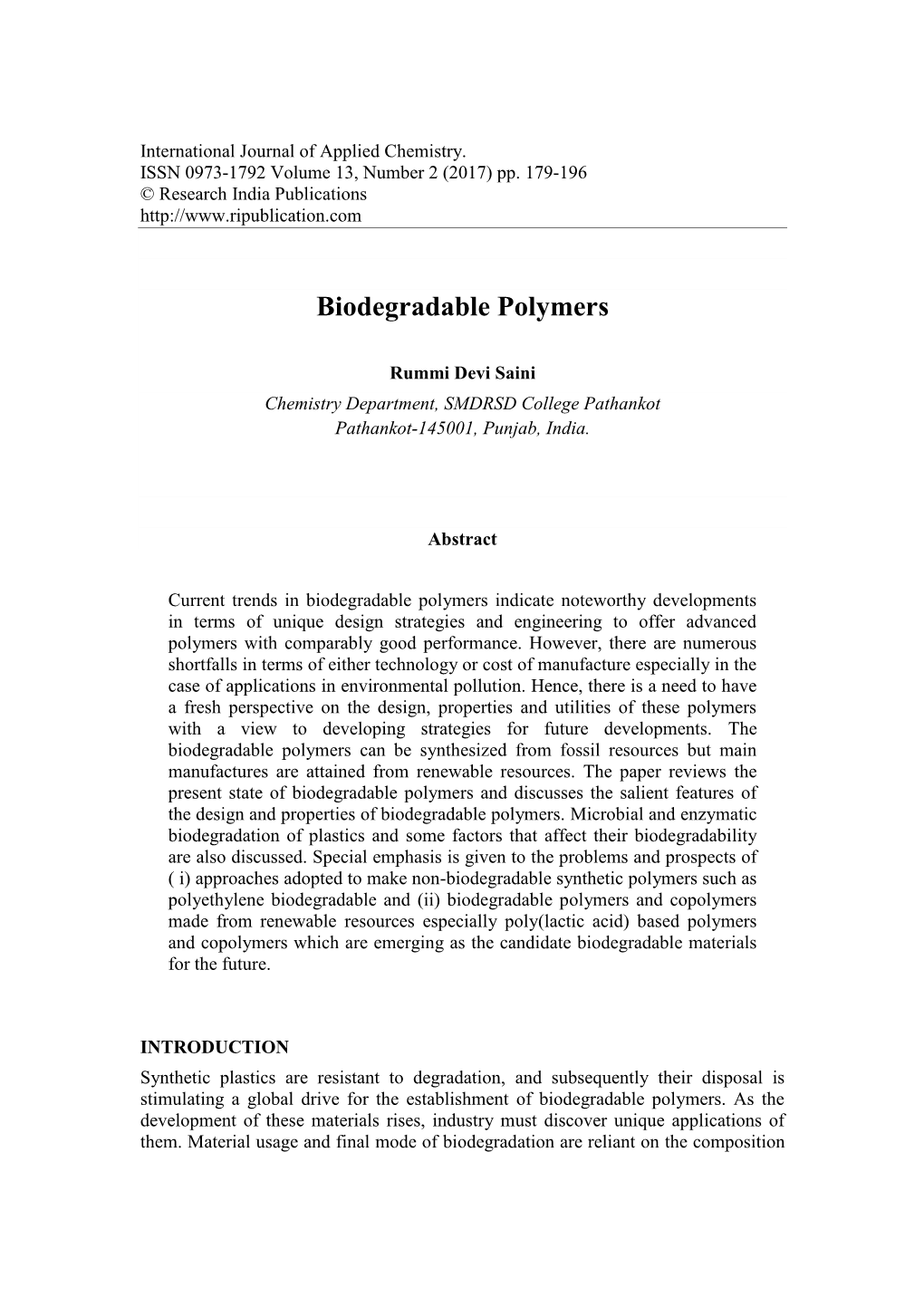 Biodegradable Polymers