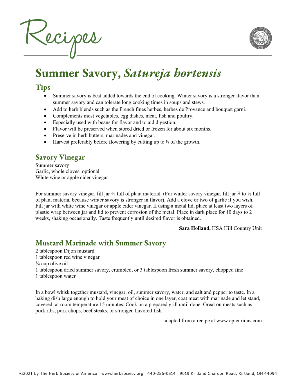 Summer Savory, Satureja Hortensis Tips • Summer Savory Is Best Added Towards the End of Cooking