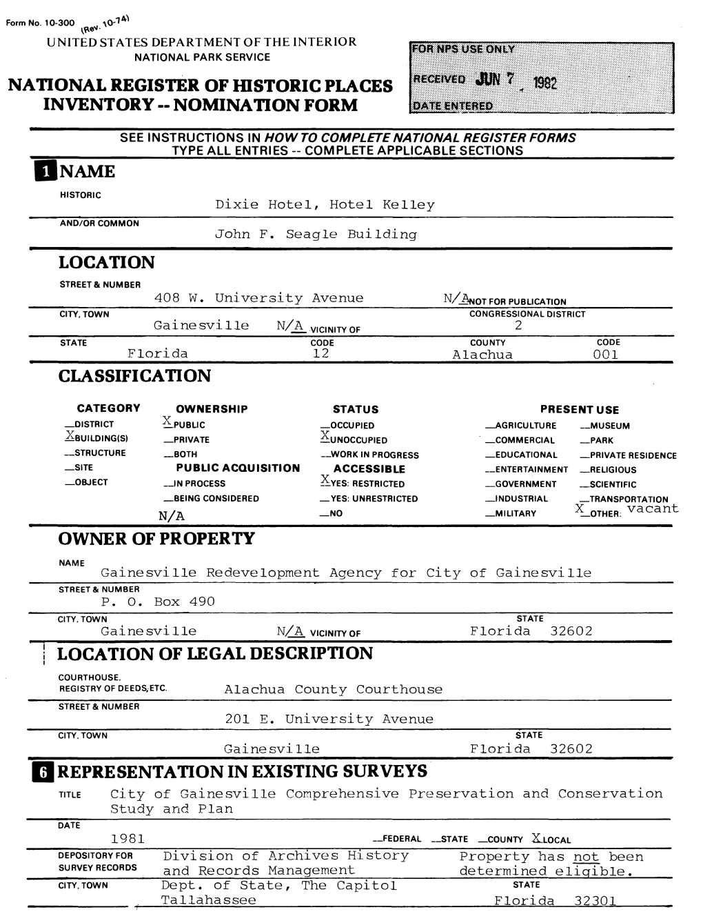 National Register of Historic Places Inventory - Nomination Form