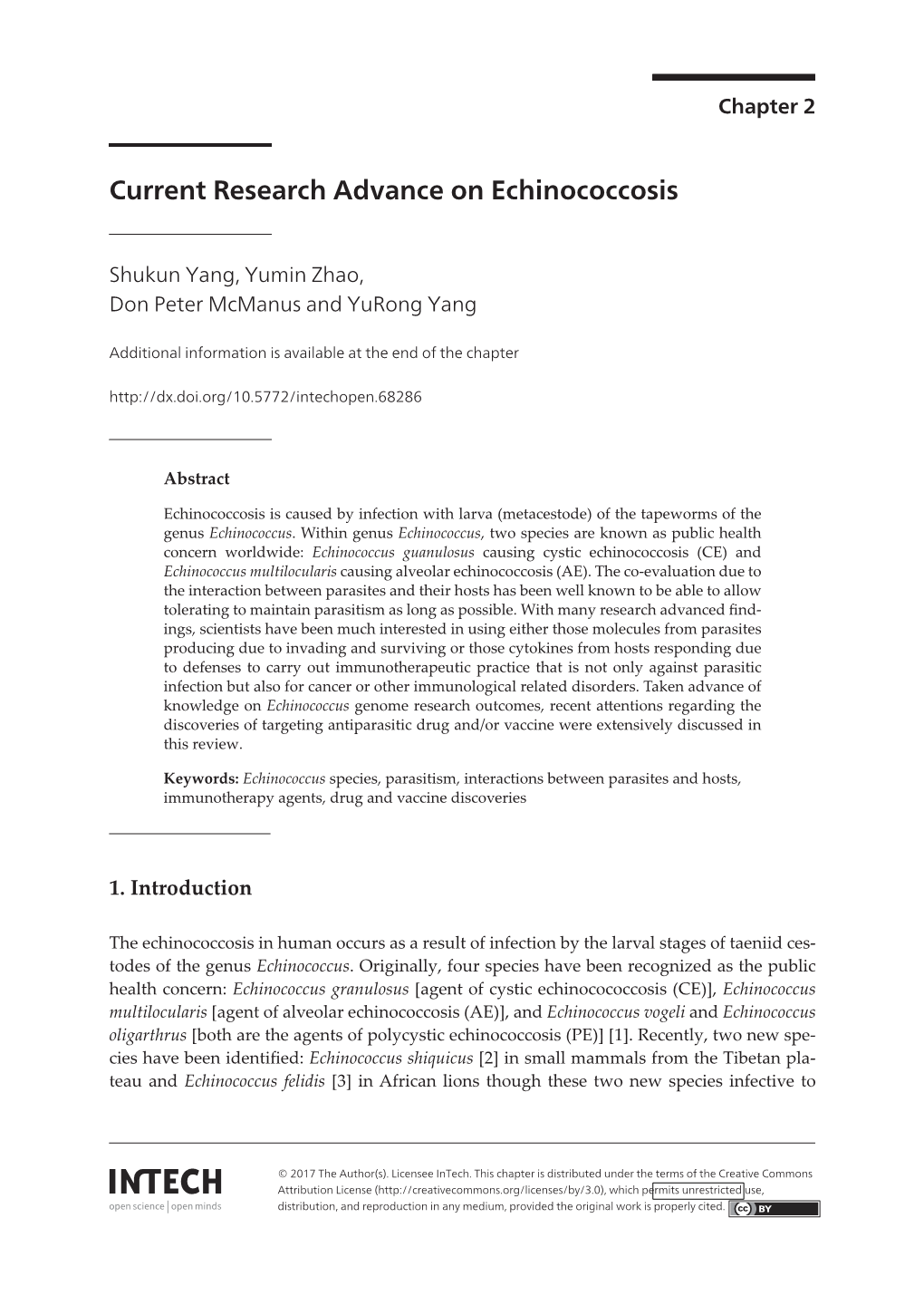 Current Research Advance on Echinococcosis