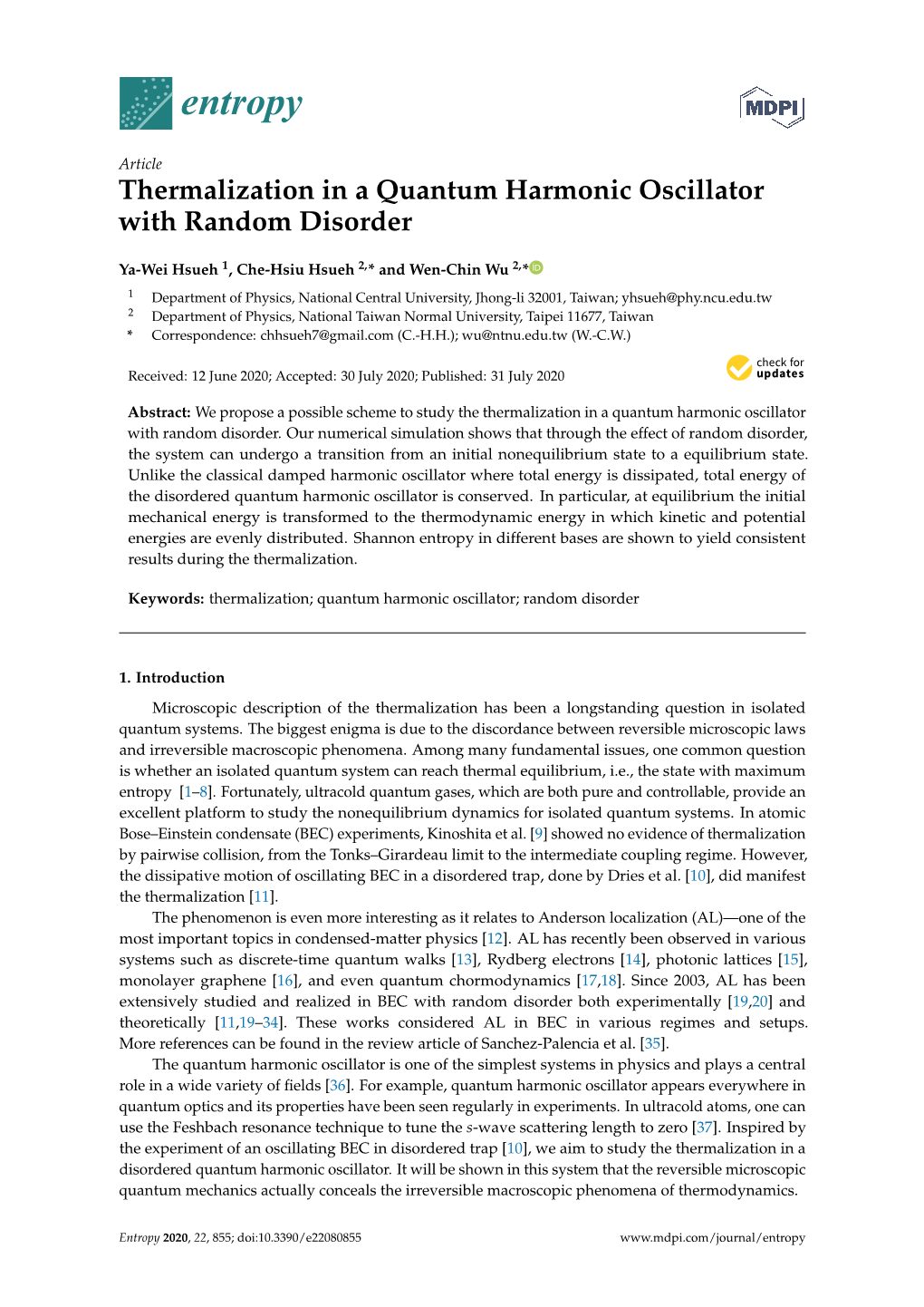 Thermalization in a Quantum Harmonic Oscillator with Random Disorder