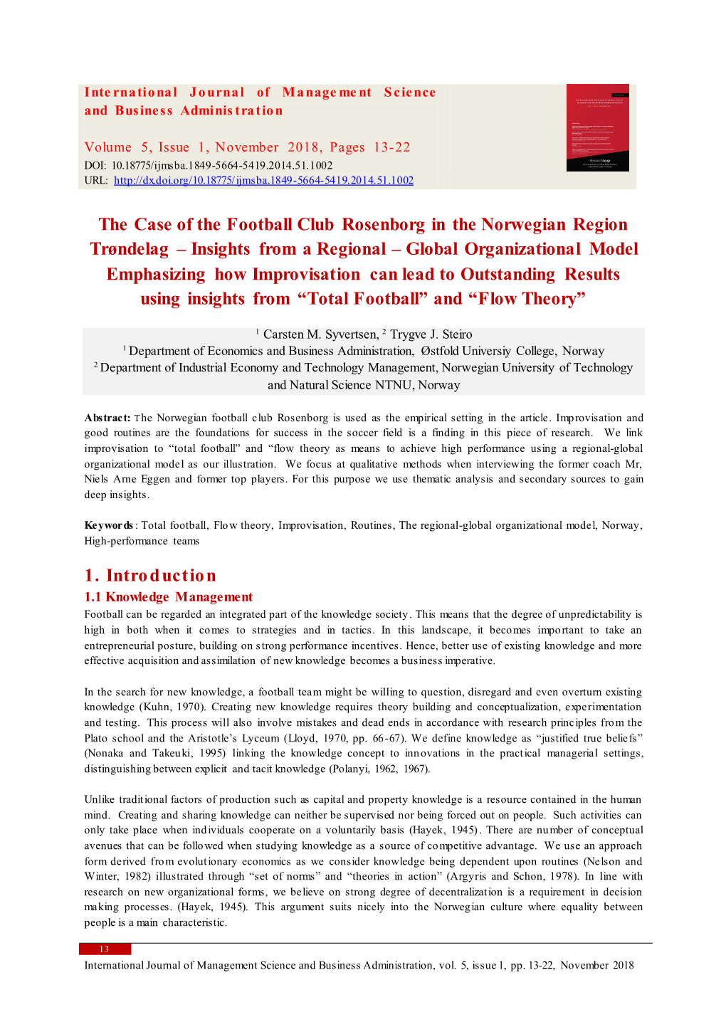 The Case of the Football Club Rosenborg in the Norwegian