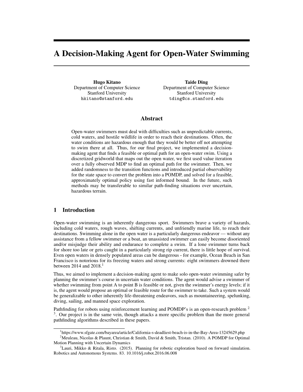 A Decision-Making Agent for Open-Water Swimming